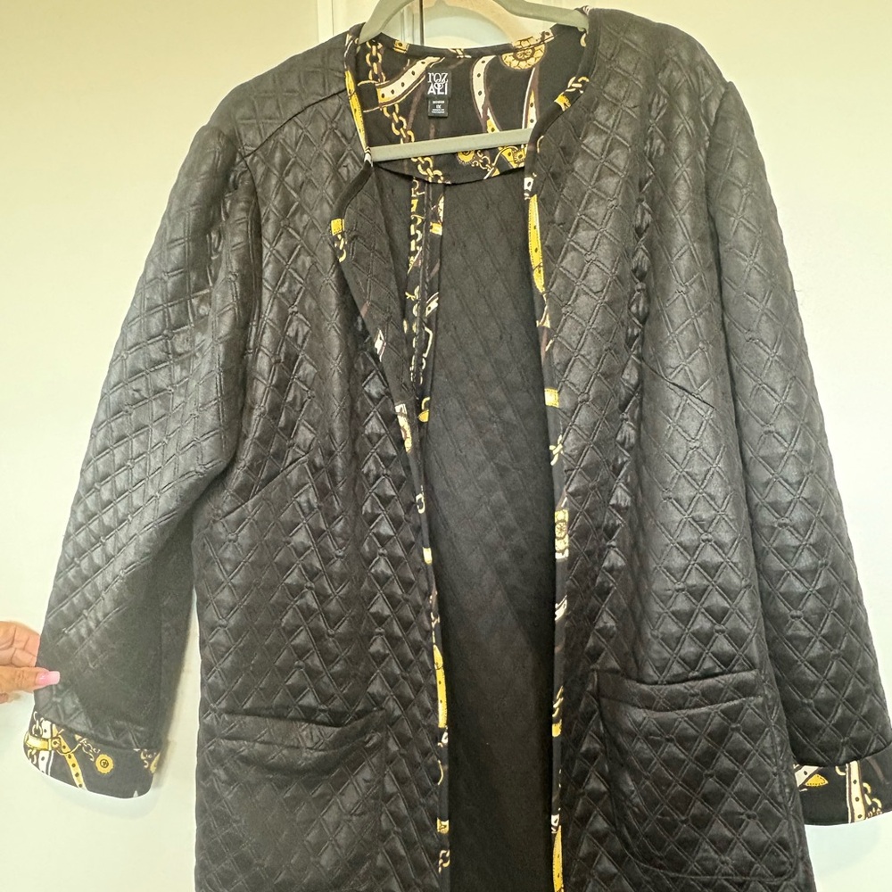 Black Quilted Jacket with Gold Yellow Chain Style Accents